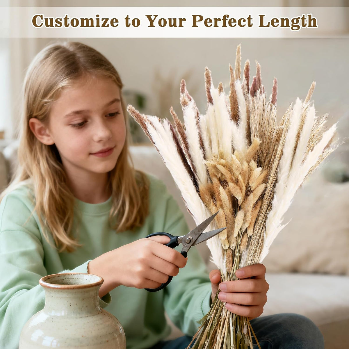 300 PCS Dried Pampas Grass Bouquet, Natural Pampas Grass Decor