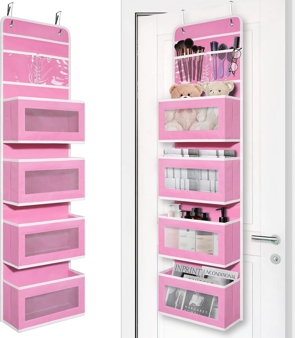 GCreation Over Door Organizer for Bedroom Bathroom Pantry, 5 Shelf Pink