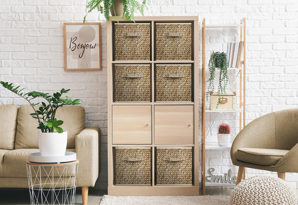 Sorbus 11 x 11 Storage Cubes, Foldable Fabric Bins (4 Pack, Woven Beige)
