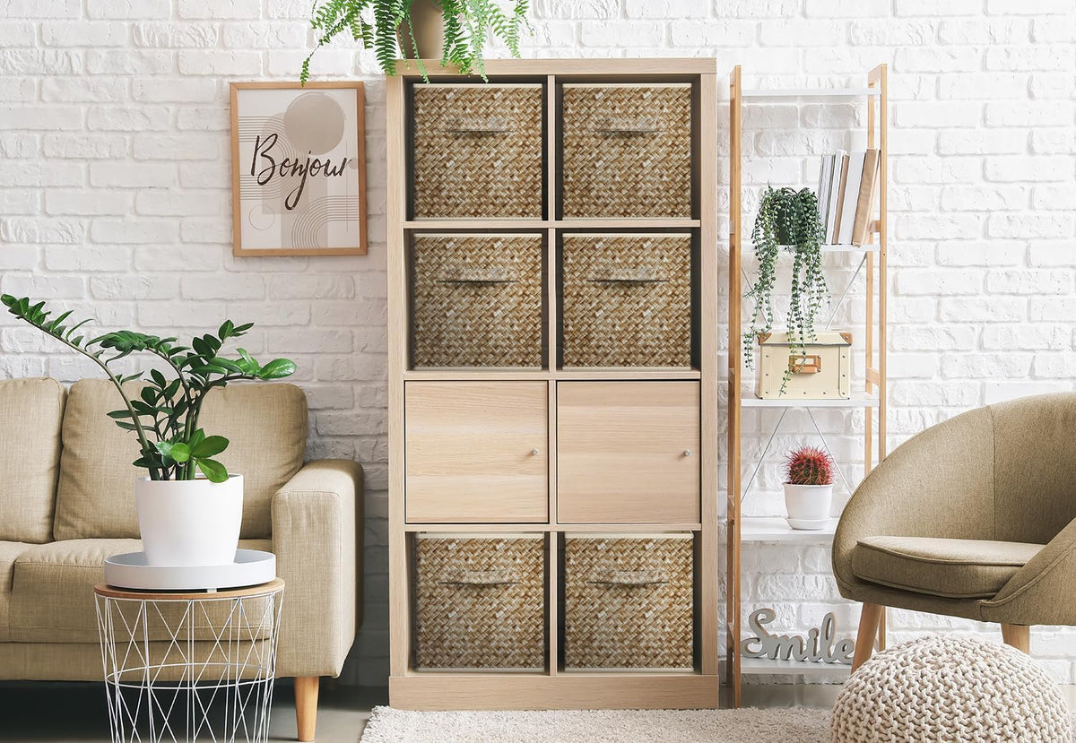 Sorbus 11 x 11 Storage Cubes, Foldable Fabric Bins (4 Pack, Woven Beige)