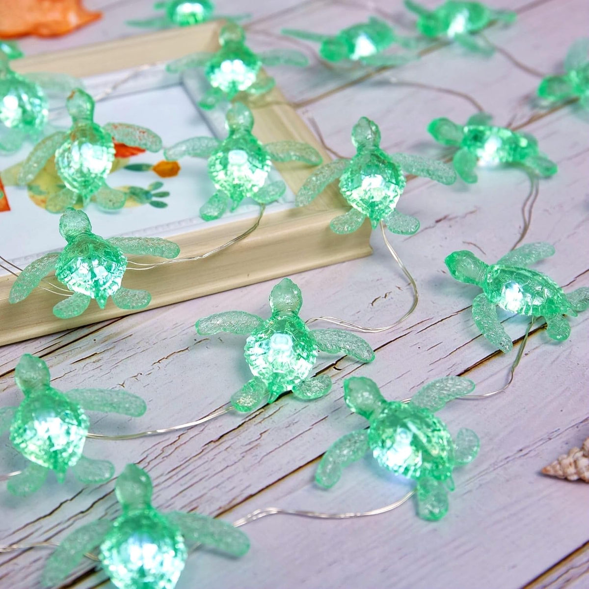 Solar Nautical String Lights, 40LED 14ft Waterproof Outdoor Fairy Lights, Sea Turtle Beach Ocean Decor for Patio Yard Balcony Garden Fence Window