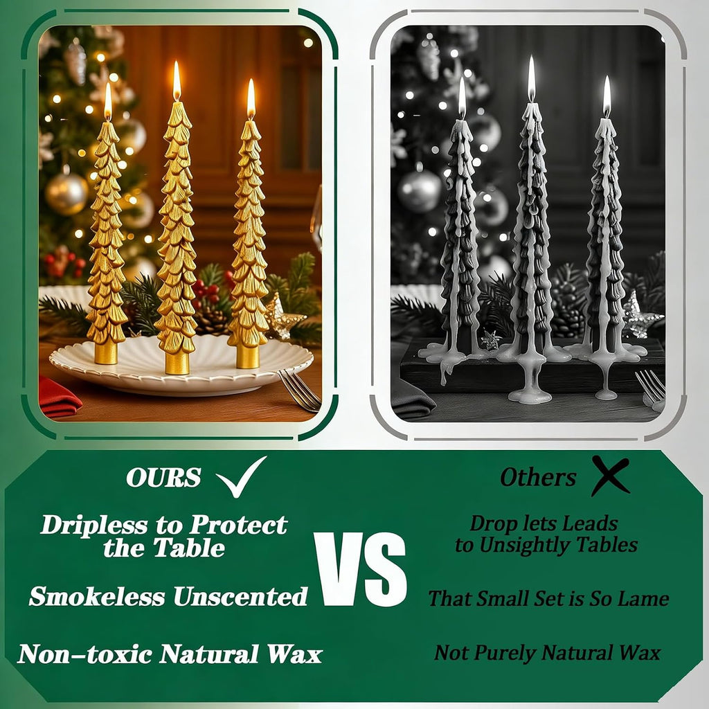 12 PCS Gold Christmas Tree Taper Candles