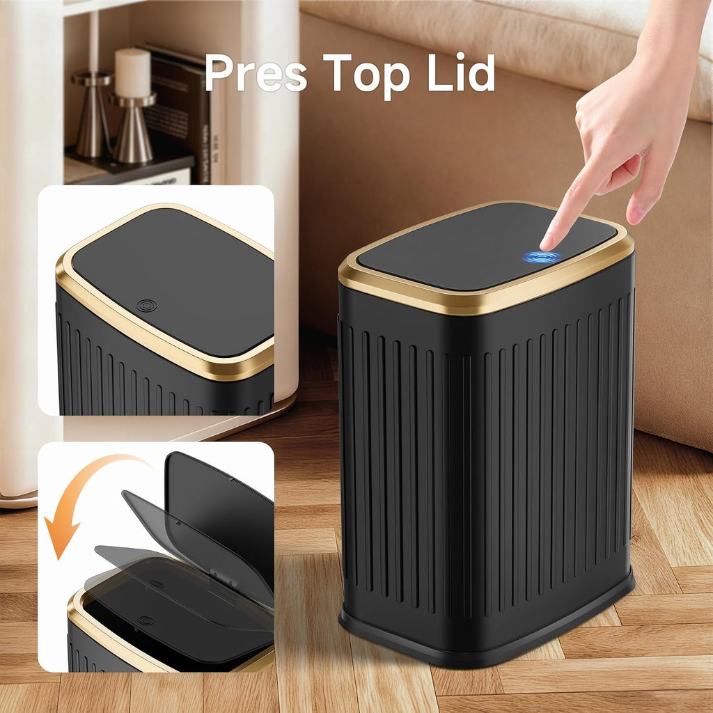 TIPGO Small Bathroom Trash Can with Pop-up Lid, 2.1 Gallon, Black