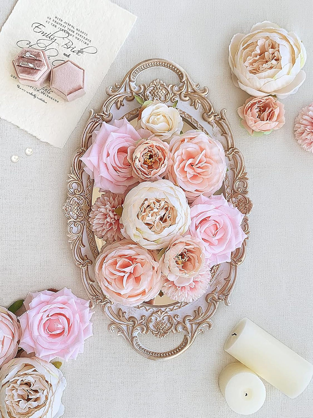 FACINOC Peonies Artificial Flowers Pink Silk Roses Blush Peony Bulk for DIY Wedding Bouquet Bridal Shower Decorations Fake Floral Arrangement Party Table Centerpieces Home Decor Indoor Peach Box 20pcs