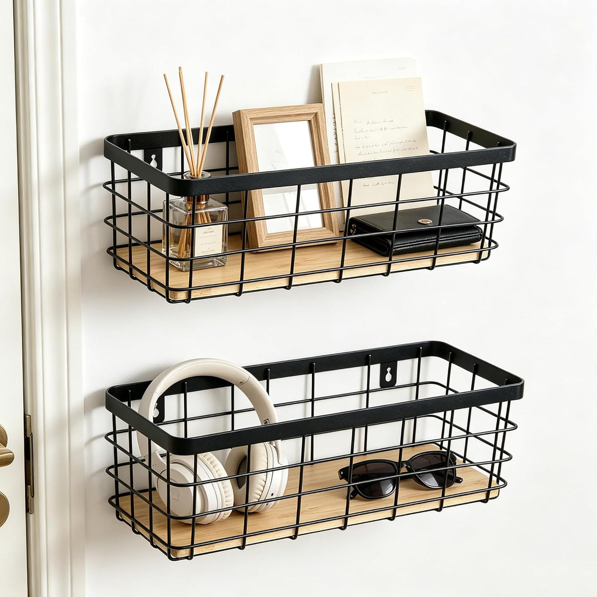 ShabbyDecor Metal Wire Basket for Kitchen Cabinets,Pantry,Bathroom,Set of 2