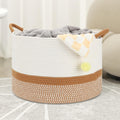 Large Blanket Basket (20"x13"),Woven for Storage Dirty Clothes Basket for Laundry, Living Room, Nursery, Bedroom Rope Storage Basket for Blankets(White/Brown)