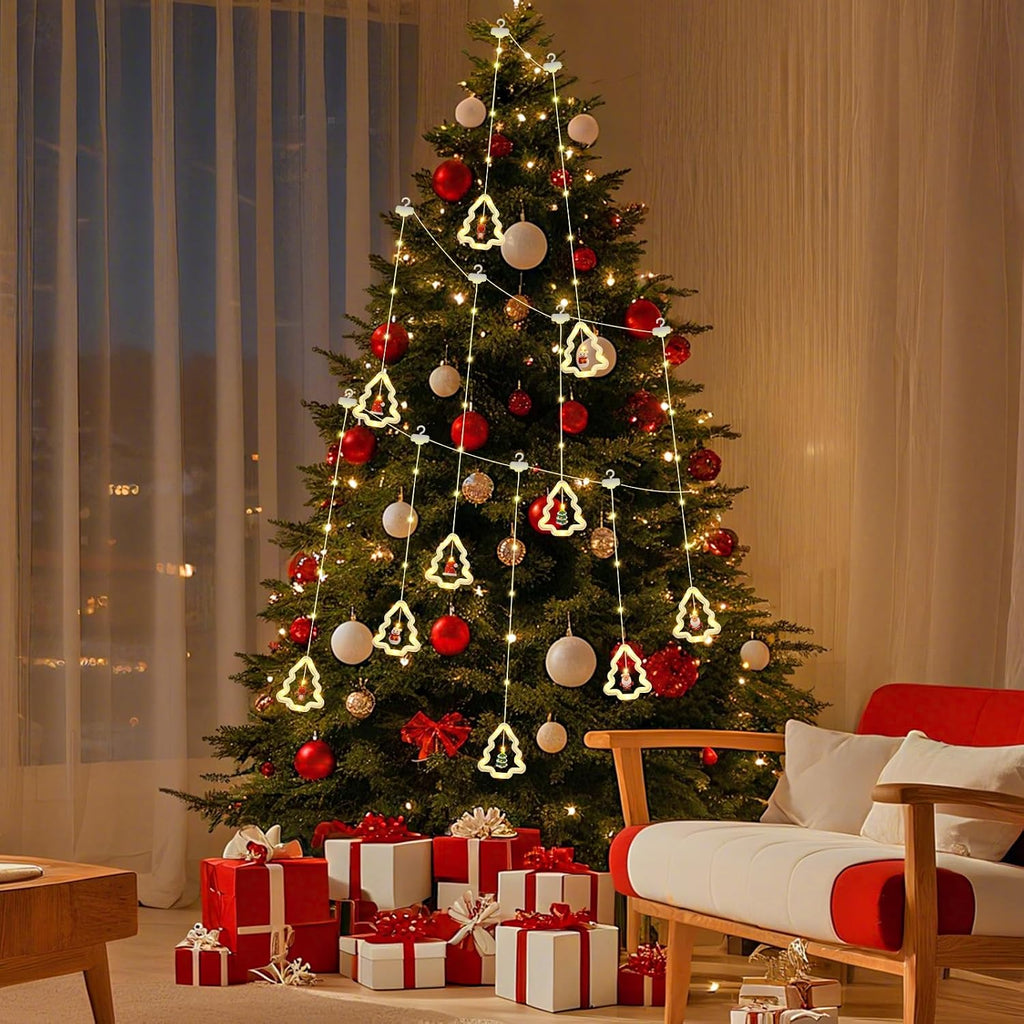 Christmas Tree Curtain Lights, Christmas Window Lights Decor with Remote,8 Lighting Modes, IP65 Waterproof, 10 Hooks Christmas Decorations Indoor Outdoor for Bedroom Party Wall Door Window