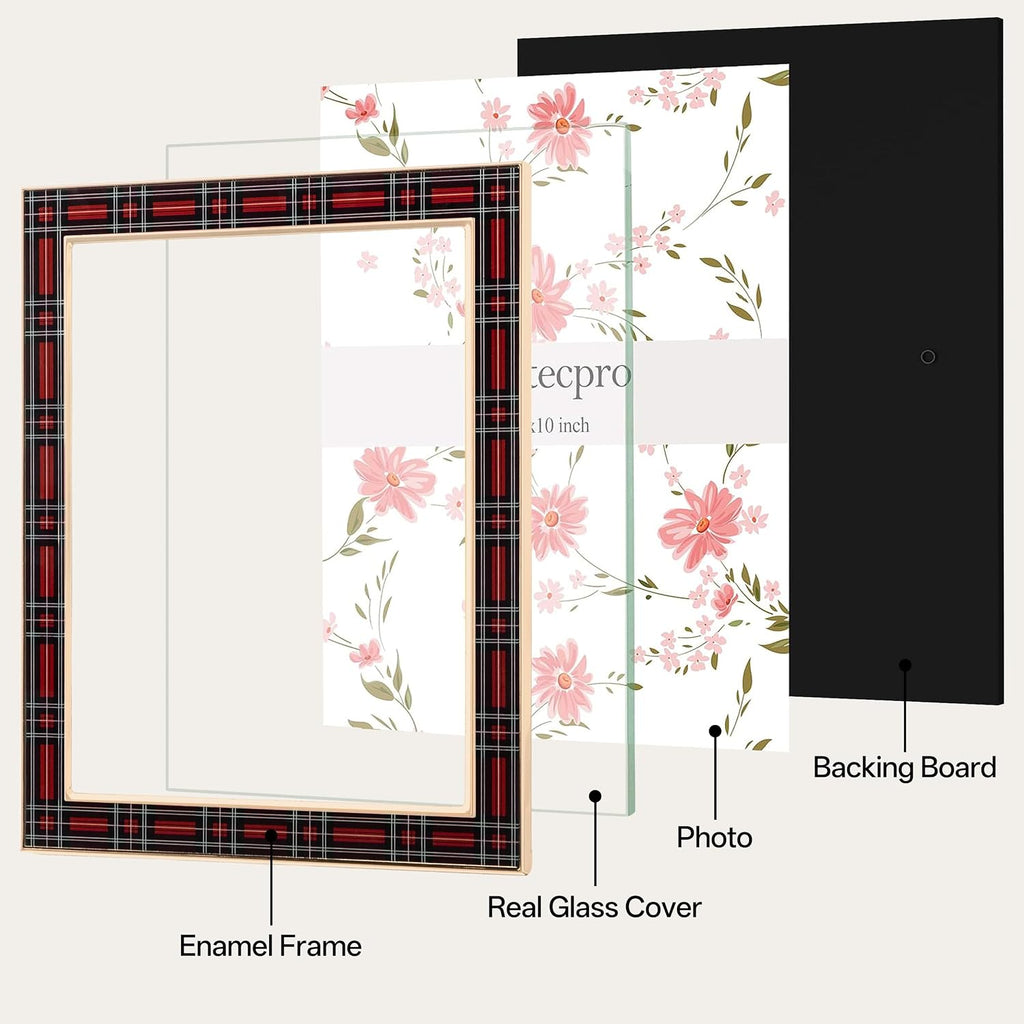 eletecpro Christmas Enamel Picture Frame Glass Cover Red Plaid 8x10