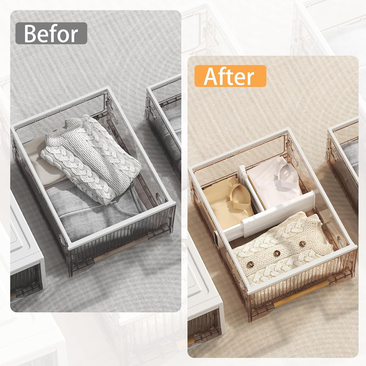 REBECAT 8 Pack Drawer Dividers for Clothes Adjustable Drawer Dividers 4" High Expandable from 11"-17" for Dresser Baby Clothes Bathroom Bedroom Kitchen and Office Storage，White