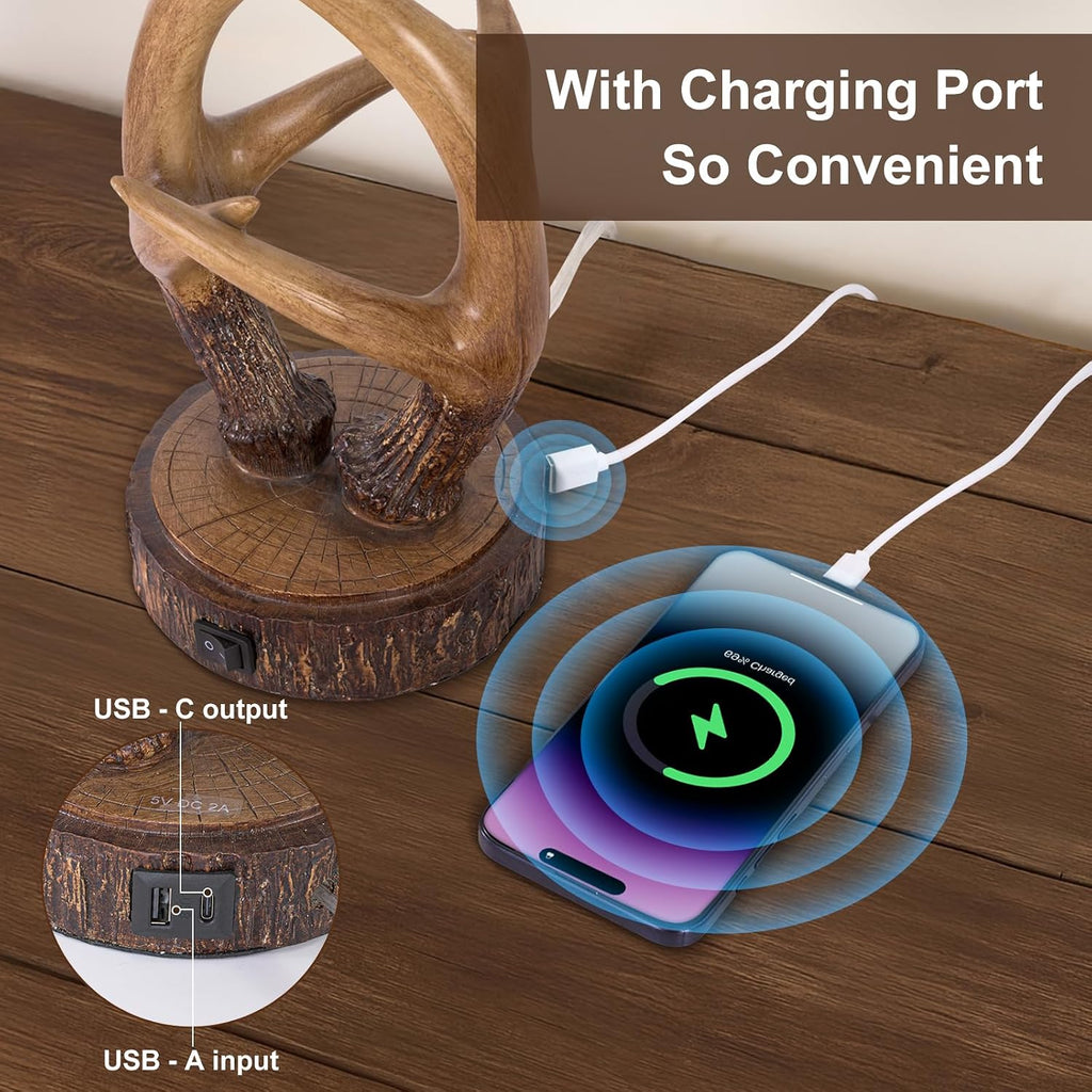 Scenekoy 20.5" Antler Table Uplight Lamp with USB Ports, Memory Function