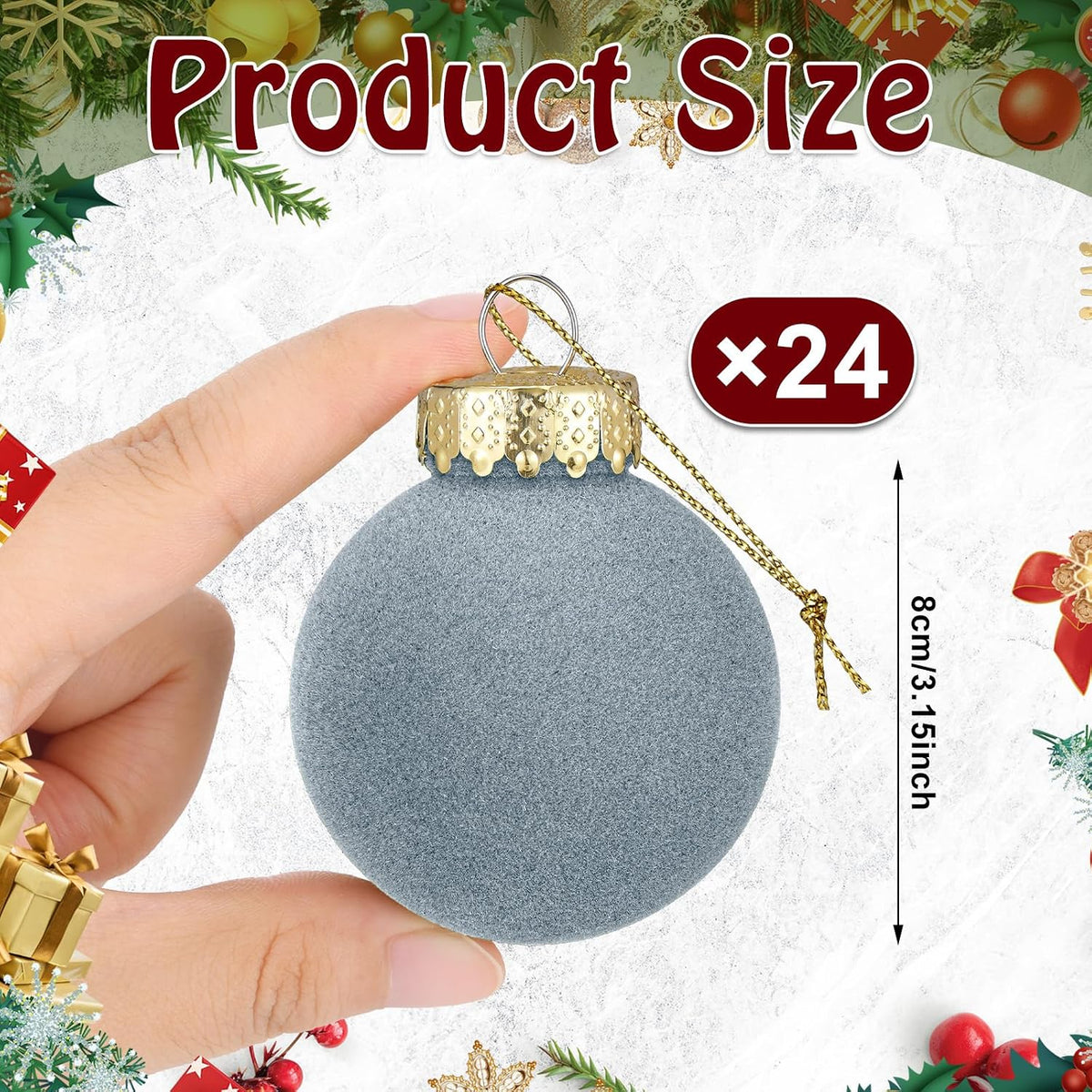 Booson 24 Pcs Velvet Christmas Balls Flocked Xmas Tree Hanging Ornaments