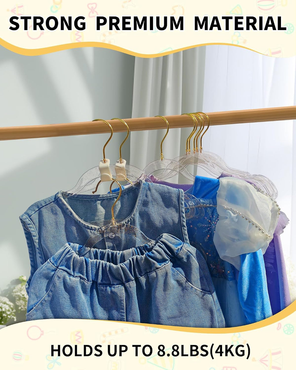 50pcs Slim Clear Toddler Hangers with 10 Connector Hooks for Kid's Closet