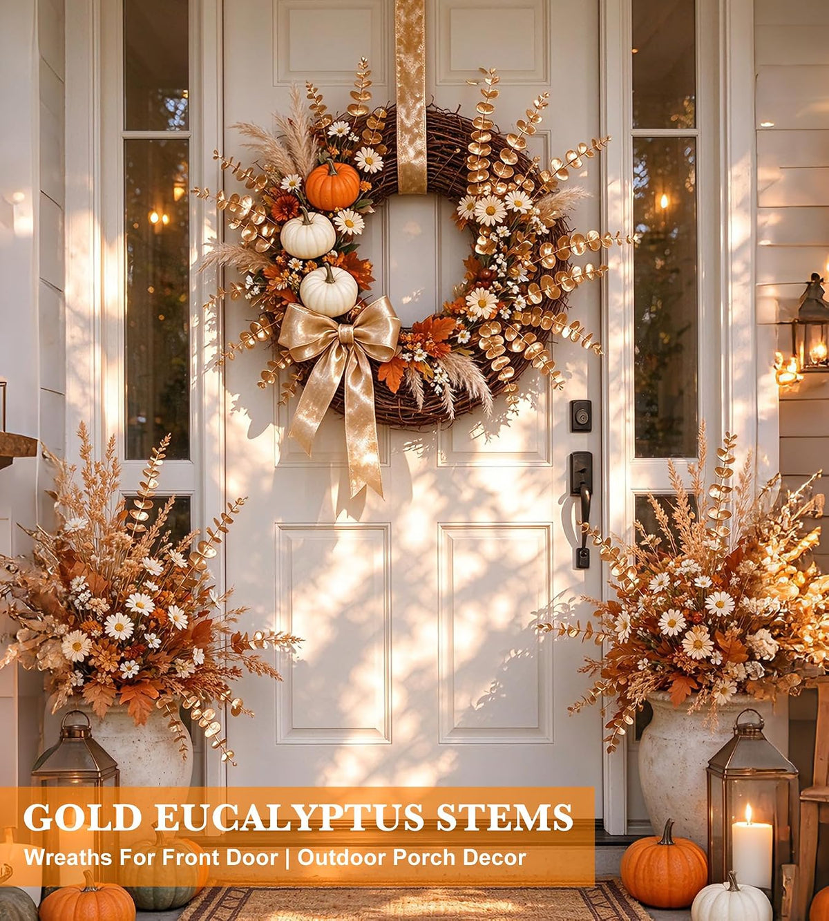 40 Pcs Gold Artificial Eucalyptus Stems,Faux Eucalyptus Leaves Branches