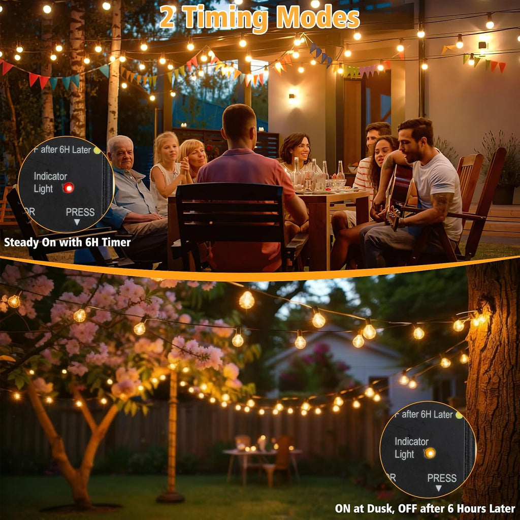 G40 50FT Outdoor String Lights, LED Globe Patio Lights with Light Sensor