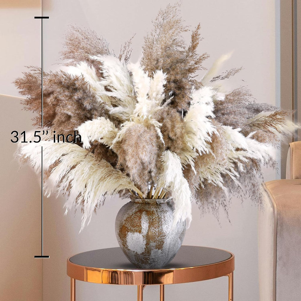 20 PCS Dried Flower, 30-inch Tall Nature Pampas Grass Bouquet Decor - Boho Flowers and Feathers for Centerpieces, Perfect for Tall Floor Vase Fillers, Living Room, and Wedding Decor(White, Natural)