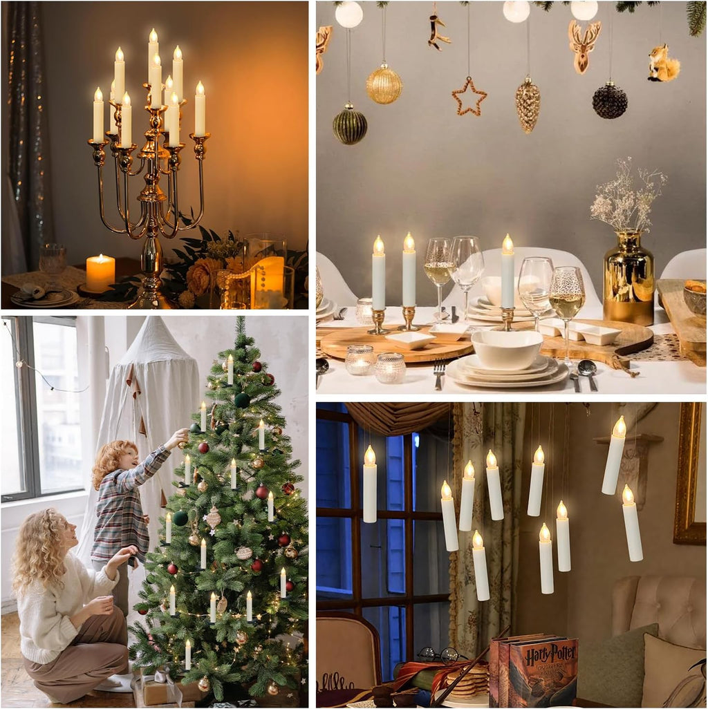 10 PCS Flameless LED Taper Candles, Battery Operated Christmas Tree Candle Lights, Clip on Electric Fake Candles with Remote Timer for Christmas Holiday Home Wedding Parties Birthday Decor