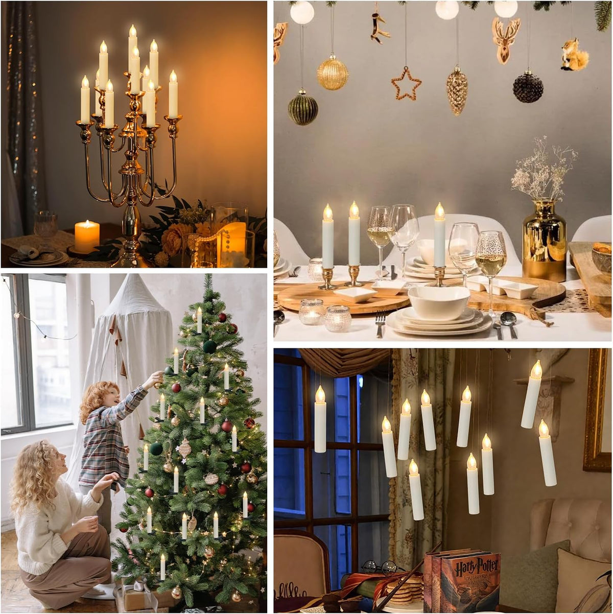 10 PCS Flameless LED Taper Candles, Battery Operated Christmas Tree Candle Lights, Clip on Electric Fake Candles with Remote Timer for Christmas Holiday Home Wedding Parties Birthday Decor