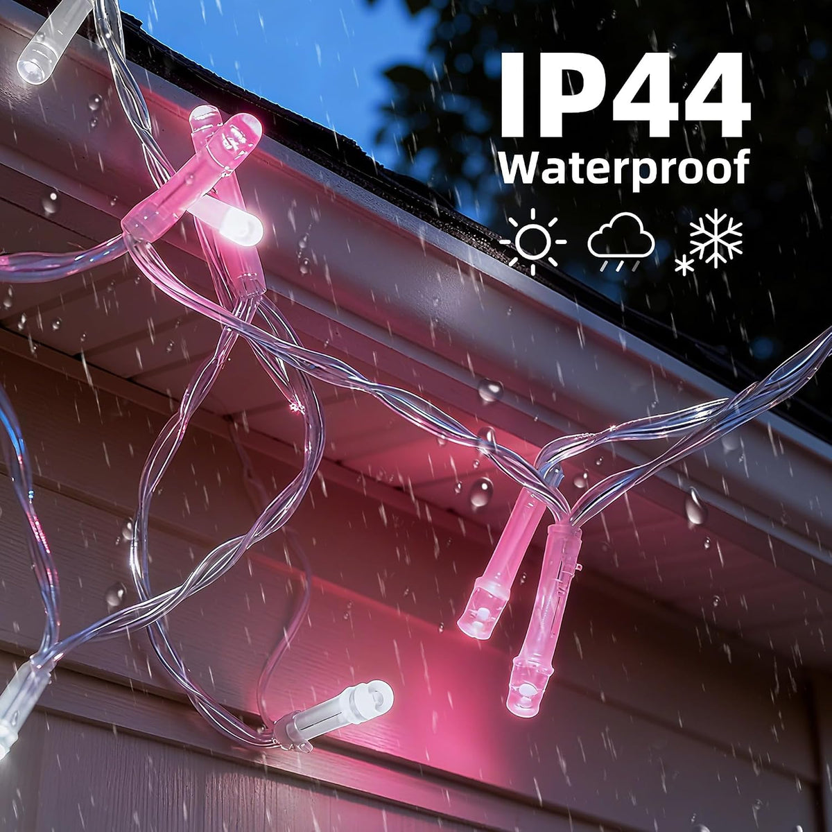 WISD Christmas Lights 43ft 200 LED Fairy String Lights with 12 Modes and Memory, Plug in String Lights for Indoor Outdoor Christmas Tree Home Garden Wedding Party Decoration, Pink+White