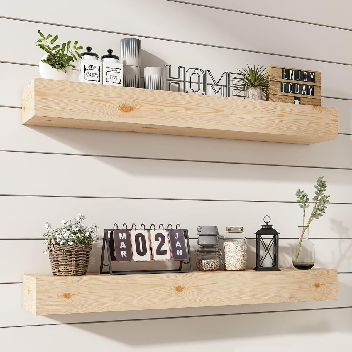 Wall Floating Shelves, Rustic Wood Shelf for Wall Mounted - Wooden Handmade Shelves for Bathroom Kitchen Livingroom - No Stain - DIY(Unfinished, 36 Inch - 2 Pack)