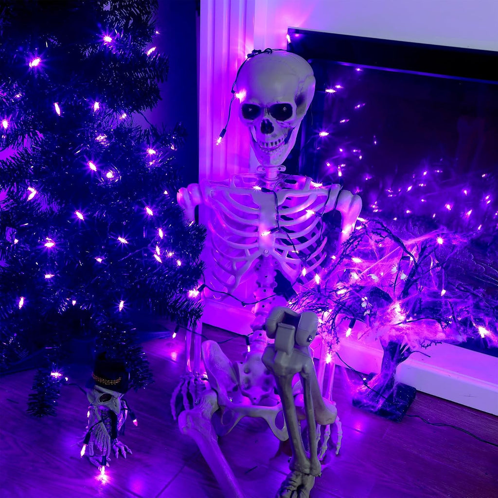 Blissun Halloween Lights - 50-Count Black Wire Battery Operated Mini String Light Set With 8 Modes, 16 ft Fairy Lights for Tree Garden Wreath Decorations (1 Pack, Purple)