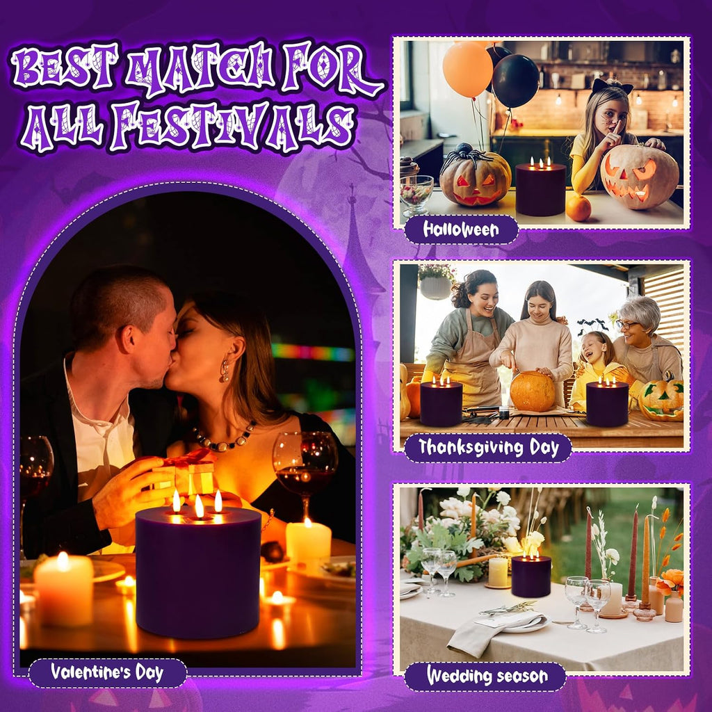 Retisee 1 Pack Purple Extra Large Flameless Candles 6"x6" Remote Control