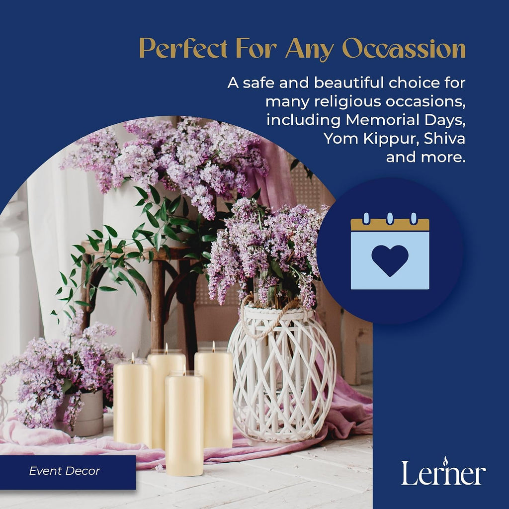 Lerner 9-Day Memorial Candles, 20 Pack, 7” Pillar Prayer Candle in Plastic Jar, Long-Lasting Smokeless Clean Burning Mourning & Shiva Candle for Vigils, Church, Emergencies, Jewish Yahrzeit Candles