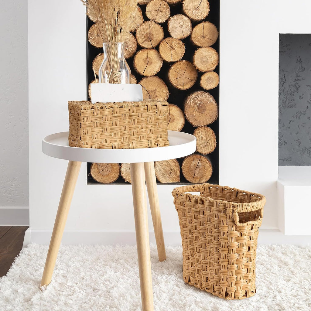 Wicker Waste Basket with Built-in Handles, Multifunctional Mini Basket for Home and Office, Compact Design and Durable Construction with Fine Artisanal Craftsmanship