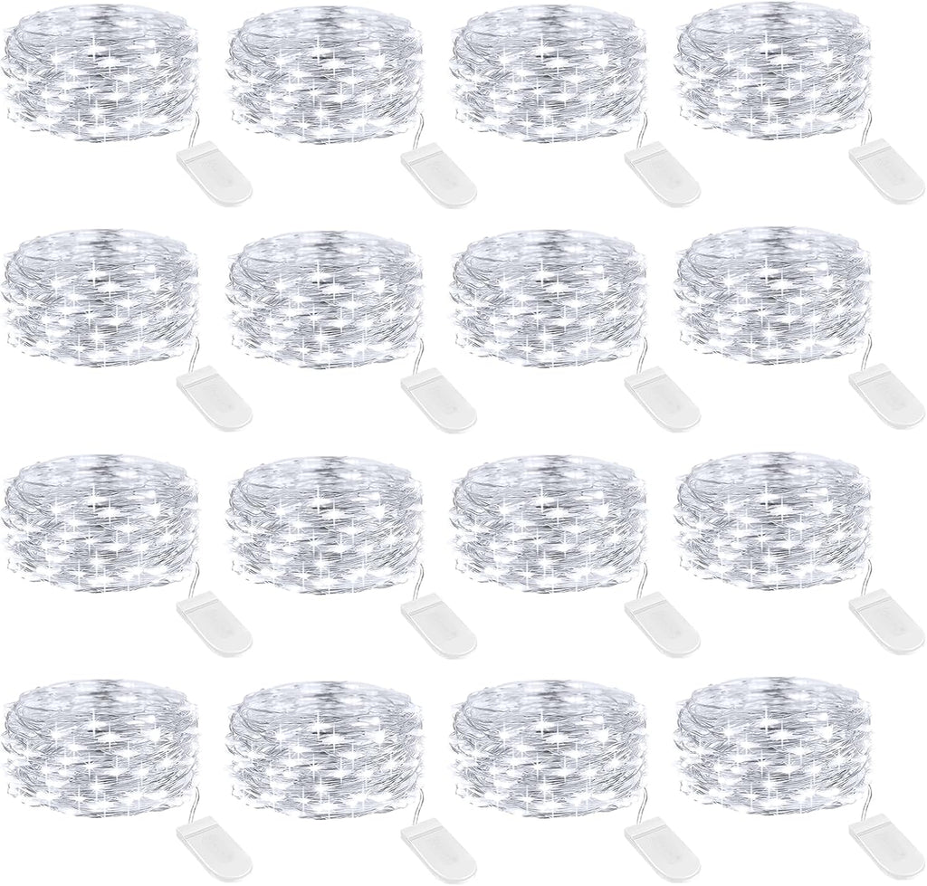 Onforu 16 Pack White Fairy Lights Battery Operated String Lights, 6.5ft IP67 Waterproof Twinkle Lights LED Lights for Strings Wedding Centerpiece Decor Christmas Bedroom