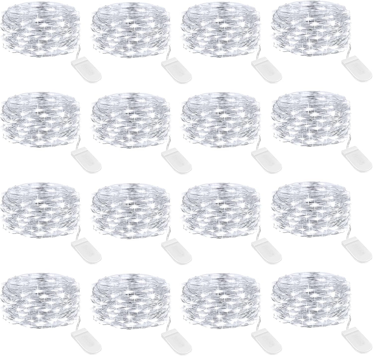 Onforu 16 Pack White Fairy Lights Battery Operated String Lights, 6.5ft IP67 Waterproof Twinkle Lights LED Lights for Strings Wedding Centerpiece Decor Christmas Bedroom