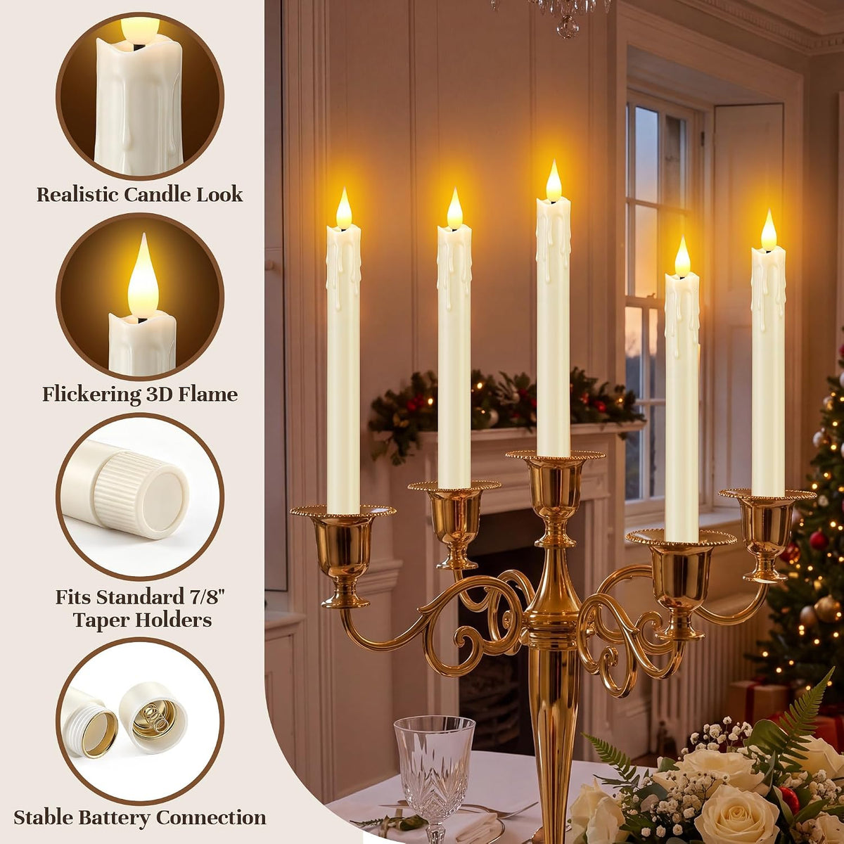 Enhon 6 Pack Flameless Taper Candles with Remote & Batteries, 10" Ivory LED Candle Sticks, 3D Wick & Wax Drip Design, 624+ Hour Battery Operated Candles for Home, Wedding & Christmas Decor