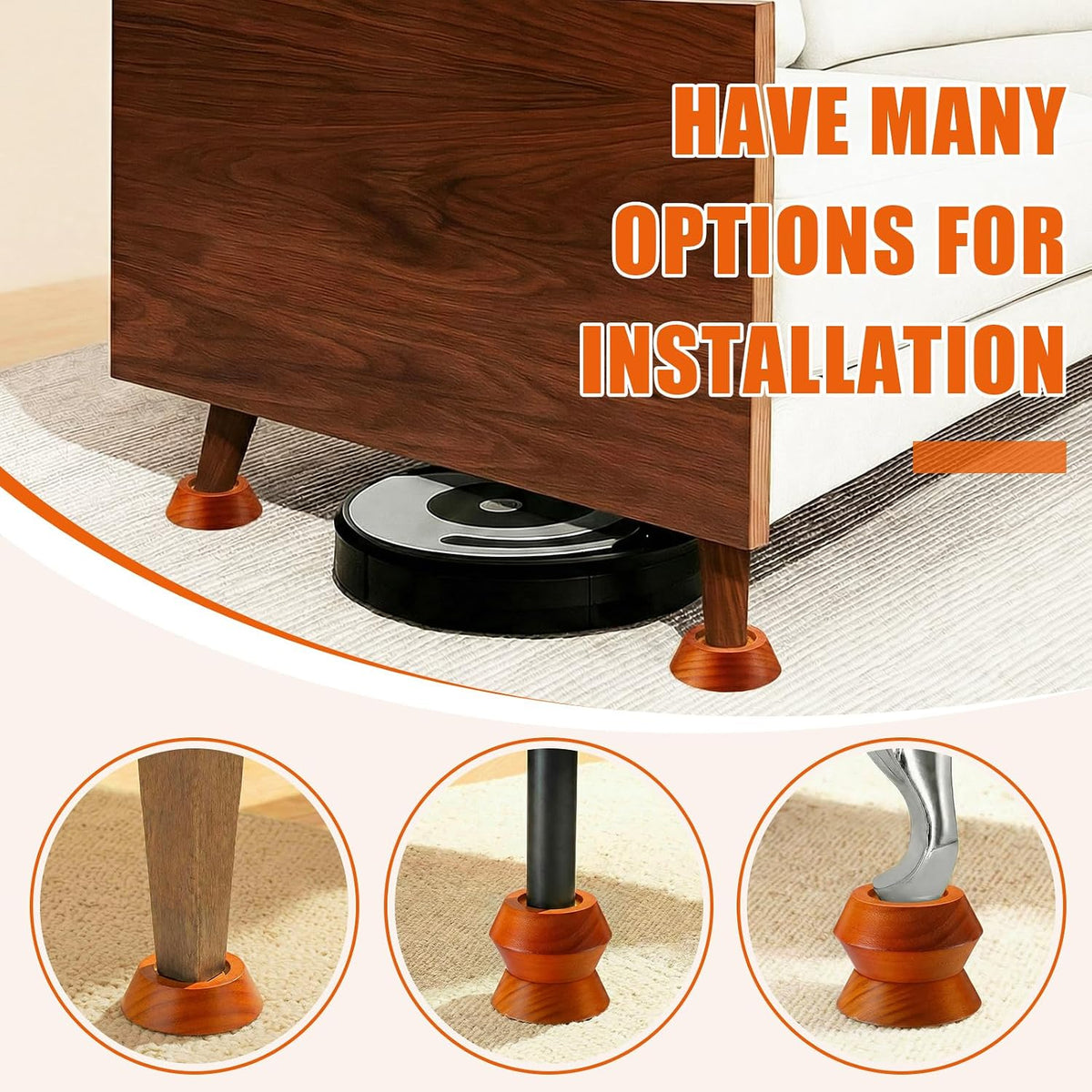 Novabright Set of 8 Solid Wood Furniture Risers Bed Risers Heavy Duty Round Furniture Height Extenders Lifts with Non-Slip Recessed Hole for Bed, Sofa, Chair, Table (1" Hight,Light Brown Color)