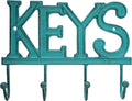 Stephanie Imports Rustic Cast Iron Keys Holder with 4 Key Hooks for Wall Mount (Weathered Teal)
