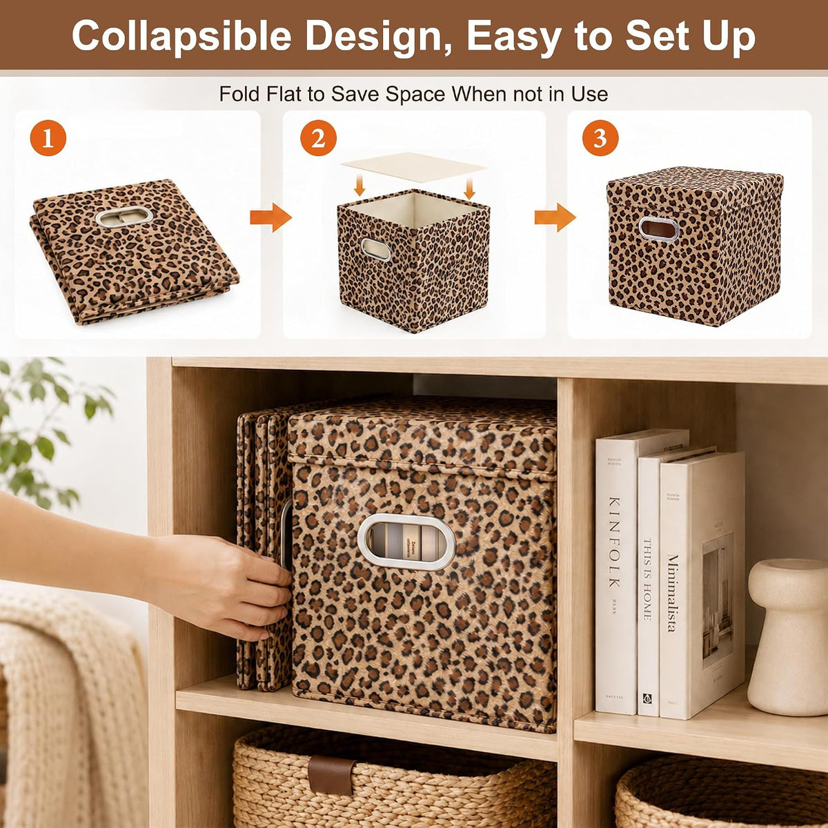 ANMINY Leopard Cheetah Print Storage Cubes Bins with Lids, 11Inch 6PCS