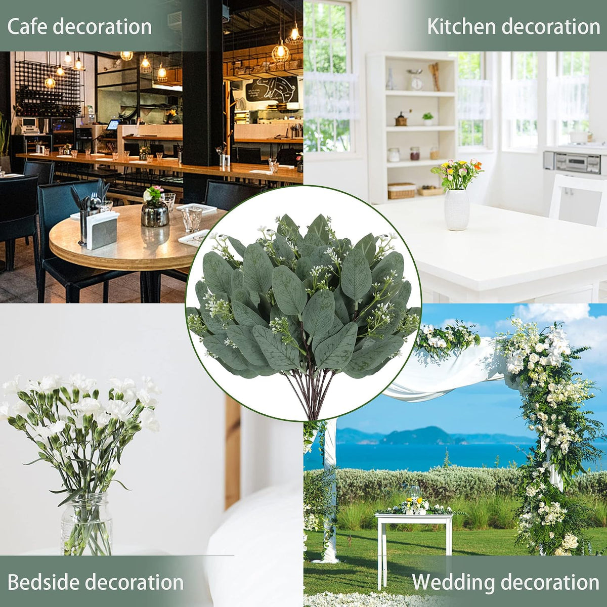 20 Pcs Eucalyptus Leaves Stems Bulk Artificial Greenery Stems Faux Seeded Eucalyptus Leaves Branches for Vase Bouquets Floral Arrangement Wreath Wedding Greenery Decoration