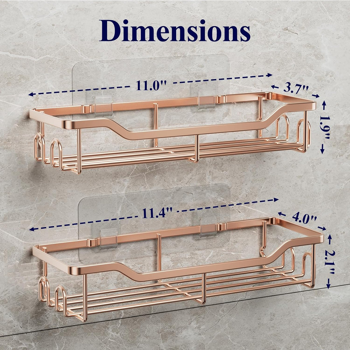 Kitsure Shower Caddy, Adhesive Shower Organizer, Large, Rose Gold