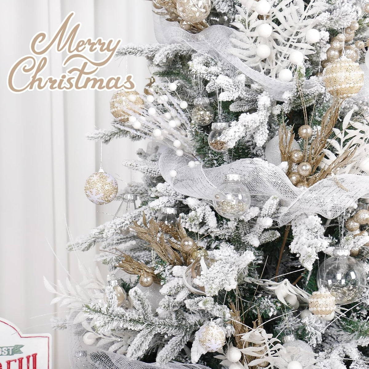 33PCS Champagne Christmas Ball Ornaments Set for Xmas Tree Decorations