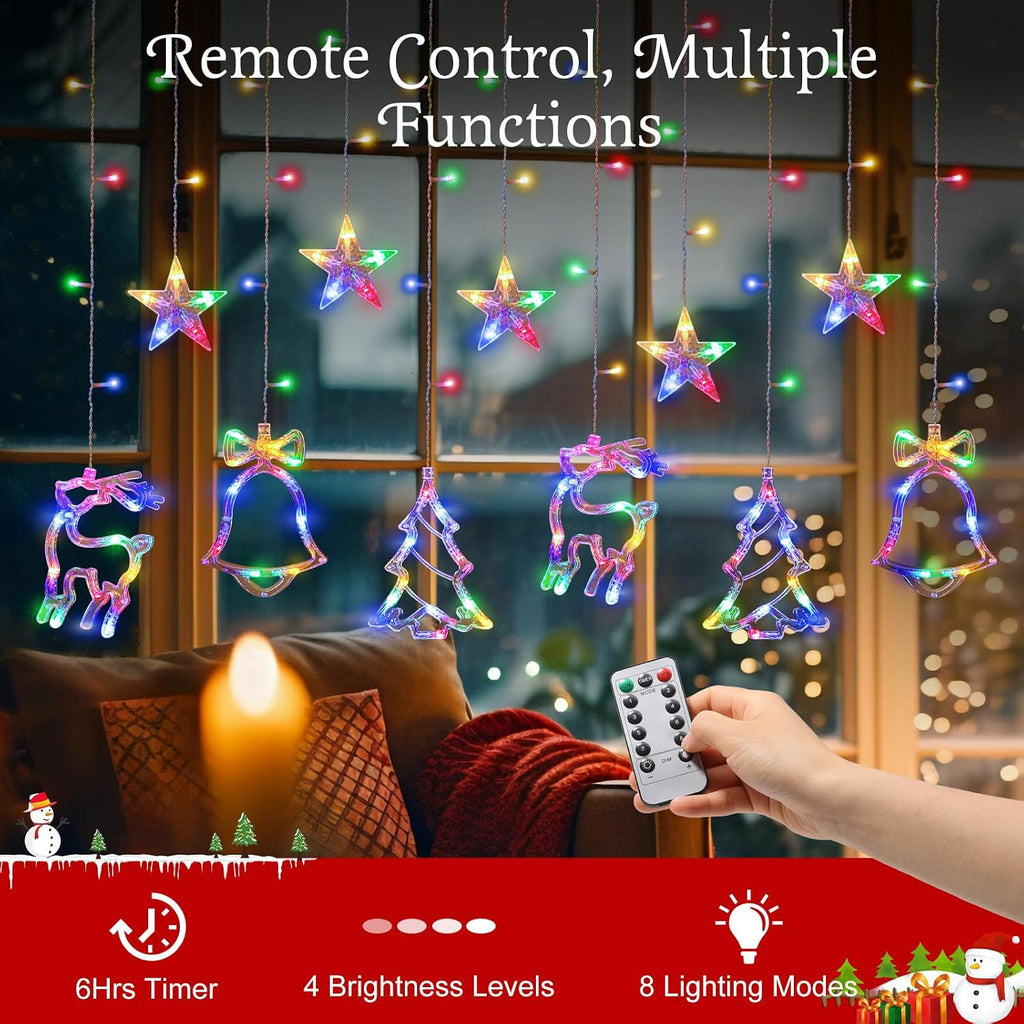 Lewondr 138 LED Christmas Curtain Lights with 6H Timer & 8 Modes