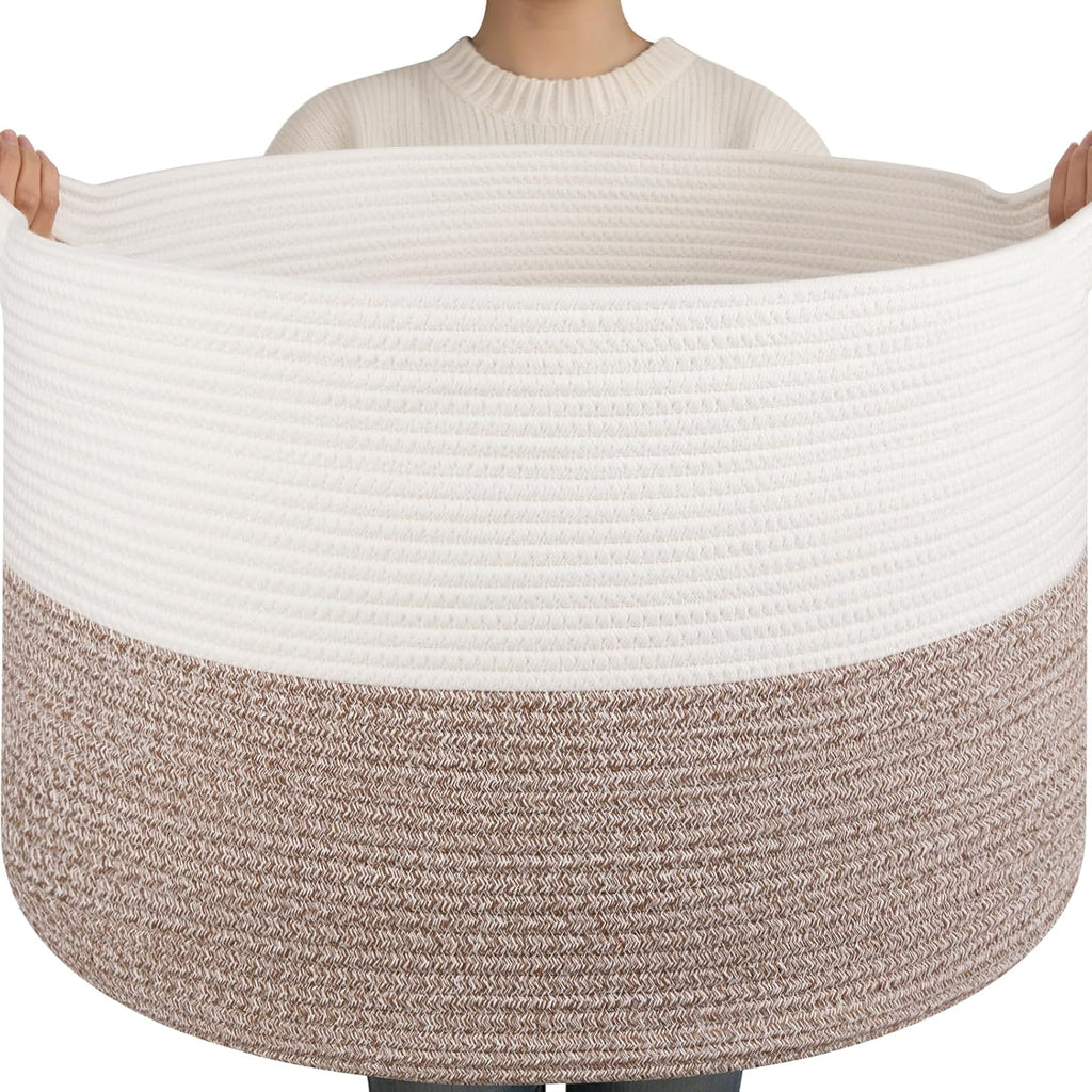 OIAHOMY 115L Extra Large Blanket Basket Living Room Laundry Basket Brown