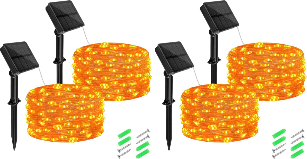 cshare Halloween String Lights Outdoor Waterproof, Orange Solar Fairy Lights 16.4ft 50LED 8 Modes Orange Fall Outdoor Lights for Fall Decor Outside Pathway Patio Party Backyard Decorations (Pack of 2)