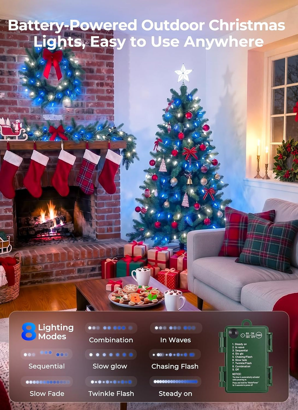 Brightown 2 Pack Battery Operated Christmas Lights 16.5FT Blue & White