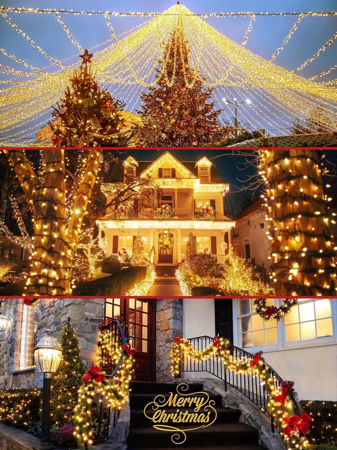 2 Pack 600 LED Christmas Lights 13 Modes Extendable Christmas Tree Lights