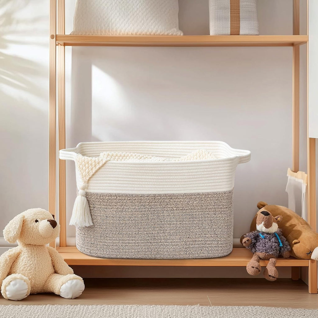 Large Blanket Basket, 100L Storage Baskets for Organizing, Woven Laundry Basket for Blankets, Cotton rope Blanket Storage for Living Room, Nursery Room, 24.8" L x 15.74" W x 15.74" H, Brown