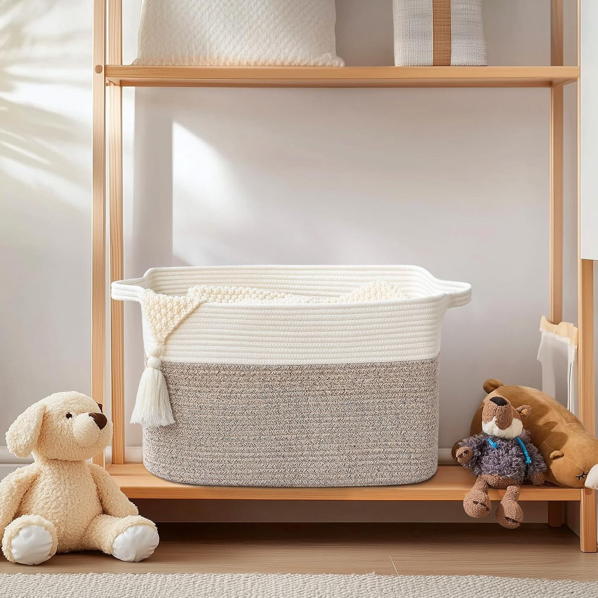 Large Blanket Basket, 100L Storage Baskets for Organizing, Woven Laundry Basket for Blankets, Cotton rope Blanket Storage for Living Room, Nursery Room, 24.8" L x 15.74" W x 15.74" H, Brown