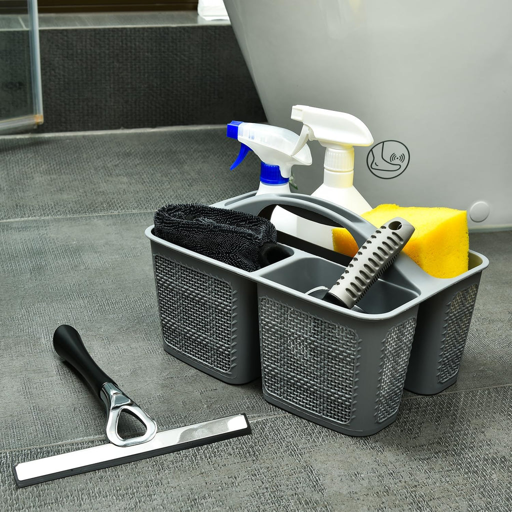 NINU Plastic Gray Shower Caddy Basket, Divided Cleaning Portable Shower Basket with Handle Compartments Storage Organizer for Bathroom, College, Kitchen, Dorm Room Essentials