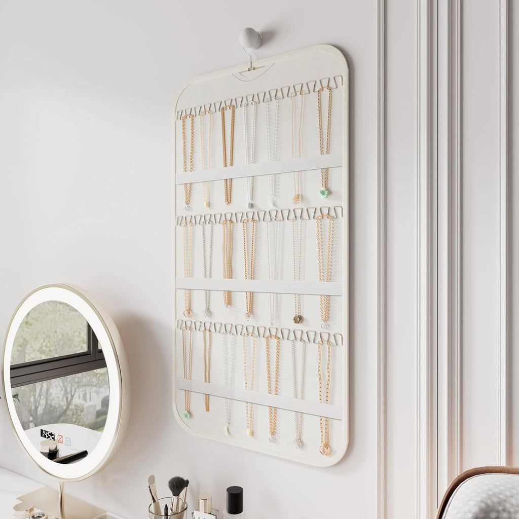 Double-Sided Hanging Jewelry Organizer for Necklaces Earrings, 2-Pack White