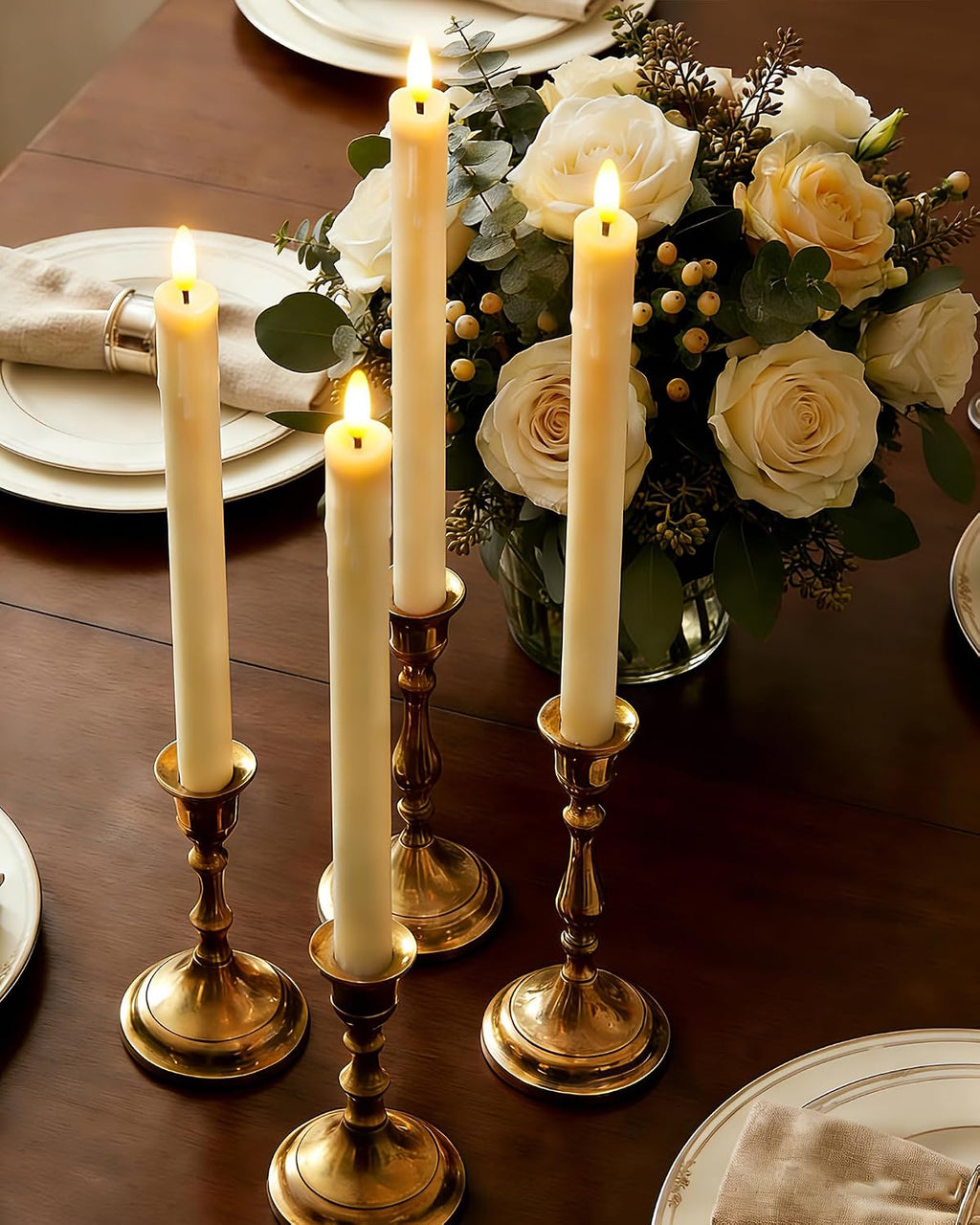 Gmnee 9.6" Taper Rechargeable Candles with Remote and Timer, Ivory