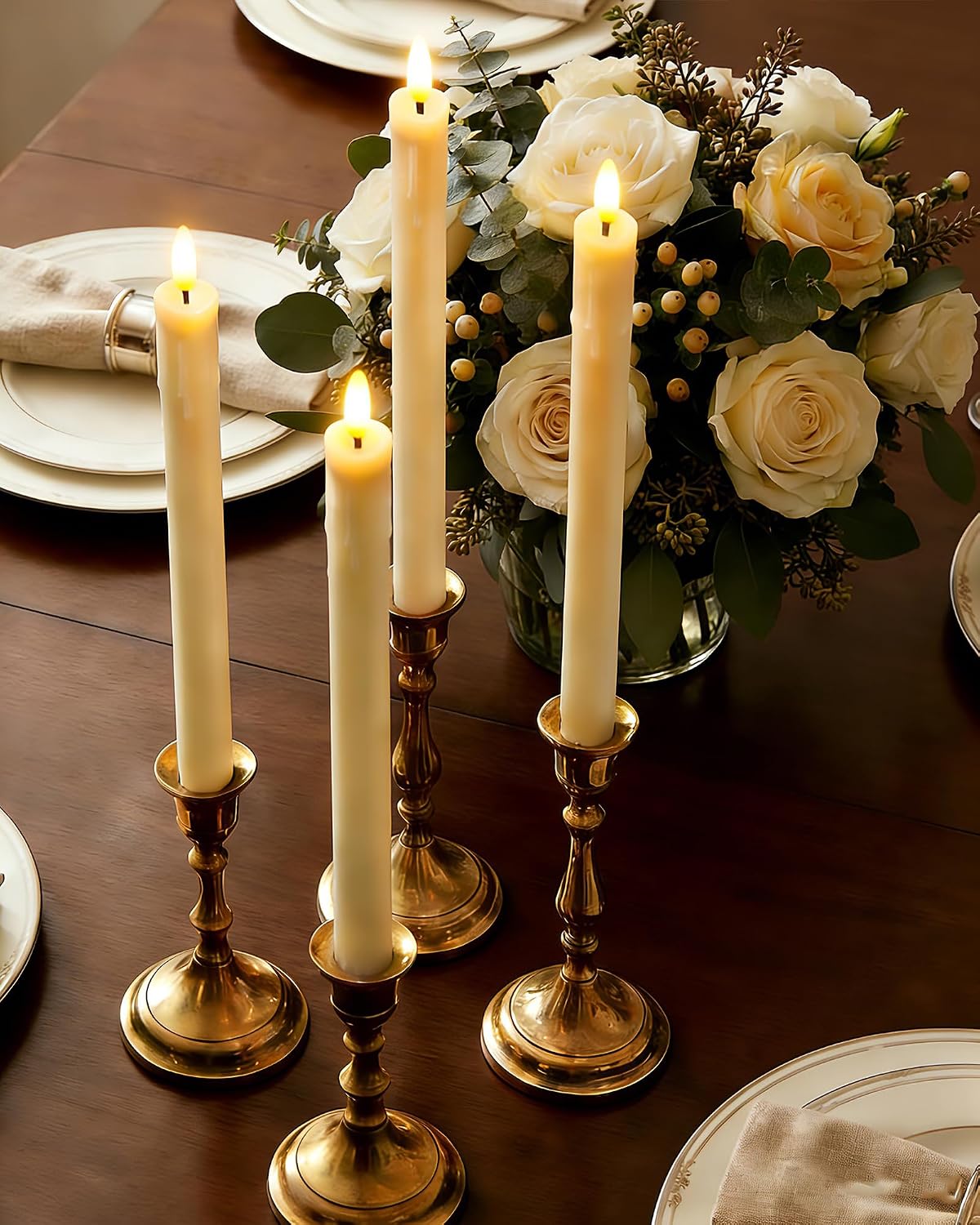 Gmnee 9.6" Taper Rechargeable Candles with Remote and Timer, Ivory