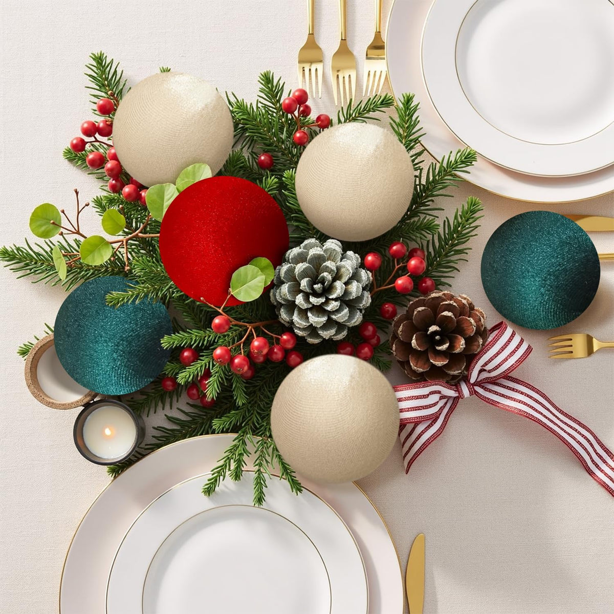 15 Pcs 3.15" Large Red and Green Velvet Ball Ornaments for Christmas Tree