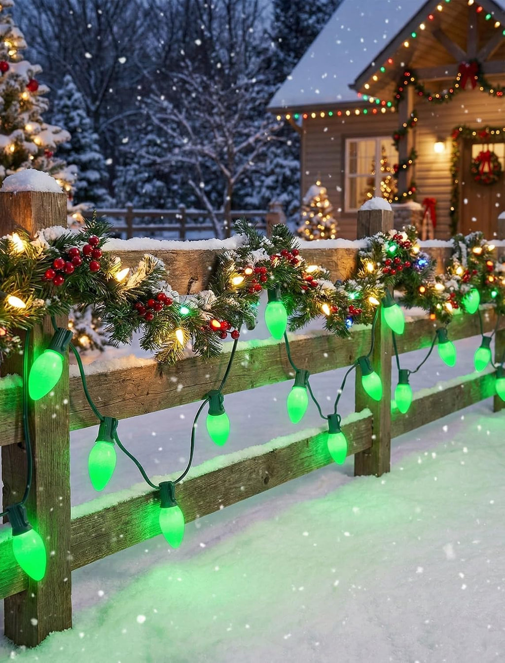 25 Pack C9 Ceramic Christmas Replacement Bulbs, Green Light Bulbs for E17 Candelabra Base Outdoor Christmas String Lights, 7 Watts