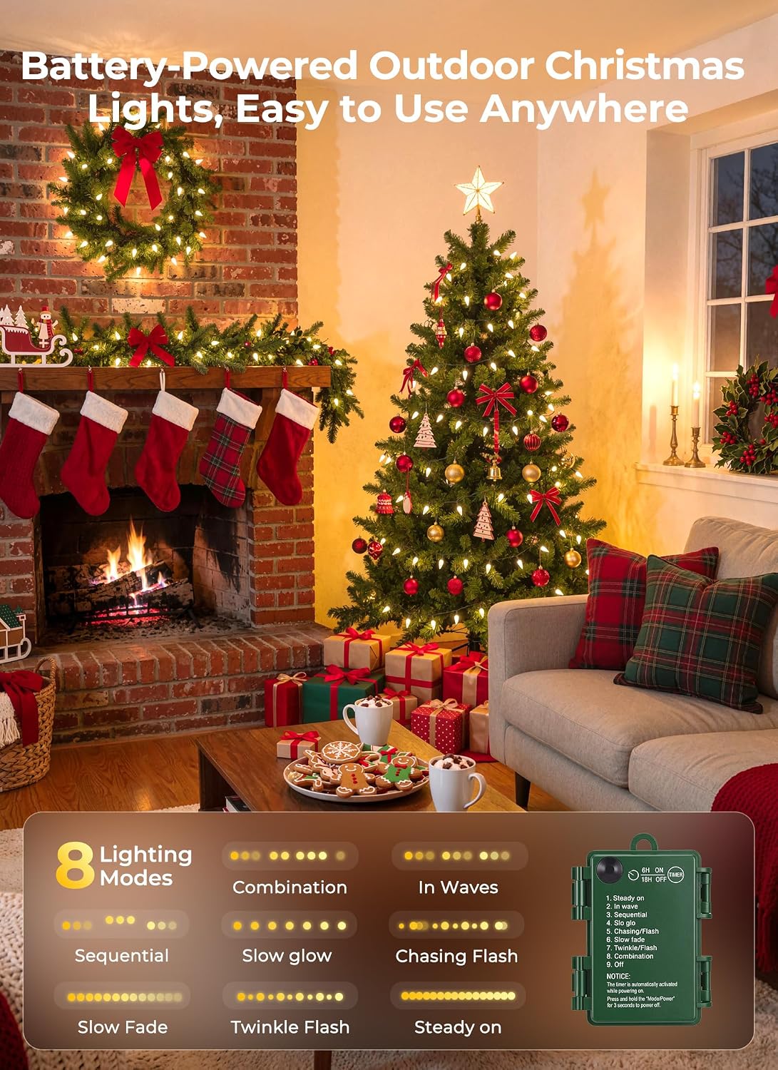 Brightown 1 Pack Battery Operated Christmas String Lights 16.5FT Warm White